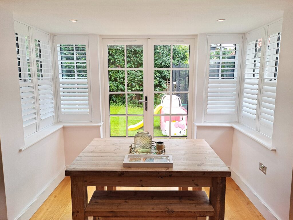 White window shutters extension